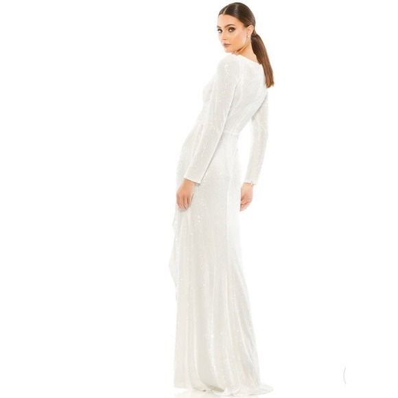 Mac Duggal Size 2 $398 NWT Sequin Wrap High Low Long Sleeve Wrap Gown - Picture 3 of 11